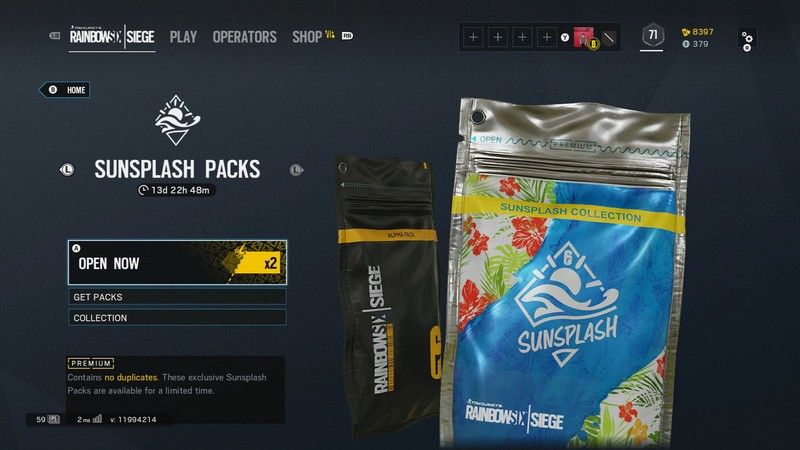 لیست پوست مجموعه Rainbow Six Siege Sunsplash